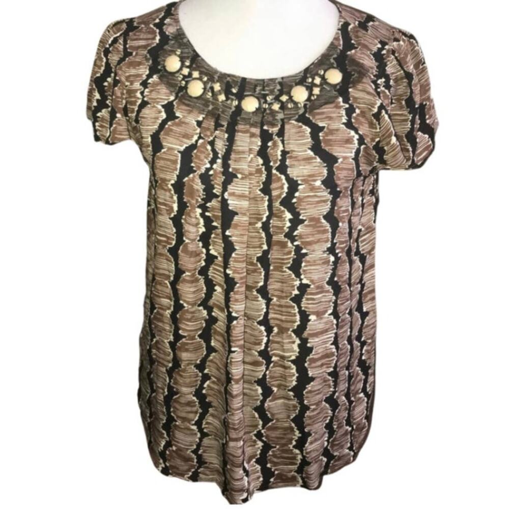 Rafaella Brown, Cream & Black Design Top Size Large